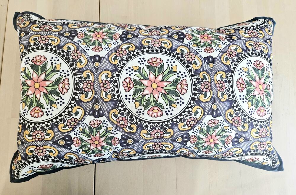 POTTERY BARN THROW PILLOW 29x14 MEDALLION PRINT PURPLE YELLOW PINK